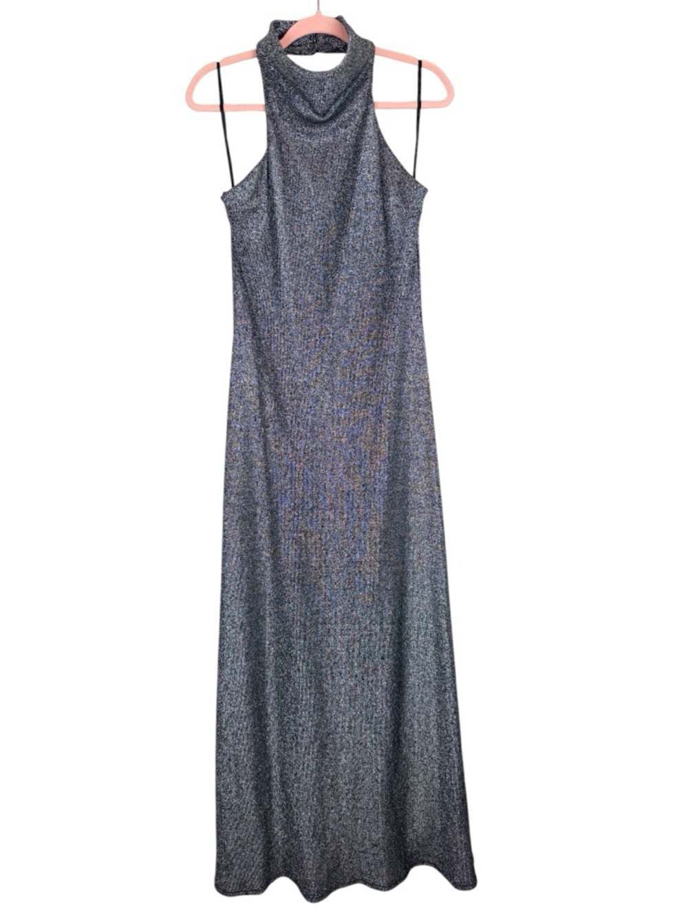 Vintage Scott McClintock Y2K Millennium 2000 Silver Metallic Halter Gown Sz 14 - Picture 2 of 11